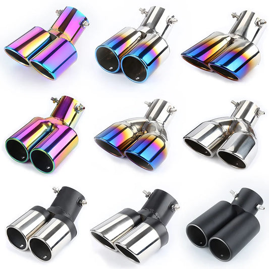 Car Universal One To Two Grilled Blue Tail Throat Double Pipe Tail Pipe Stainless Steel Exhaust Pipe Modification Supplies