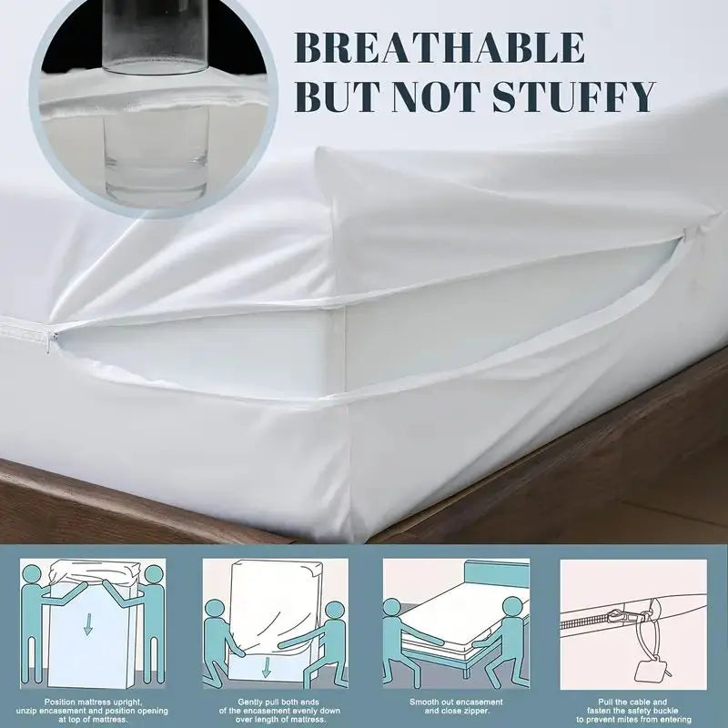 1pc 6-Sides Fully Enclosed Waterproof Mattress Cover With Zipper (Without Pillowcase), Dust-proof Mattress Protector Solid Color