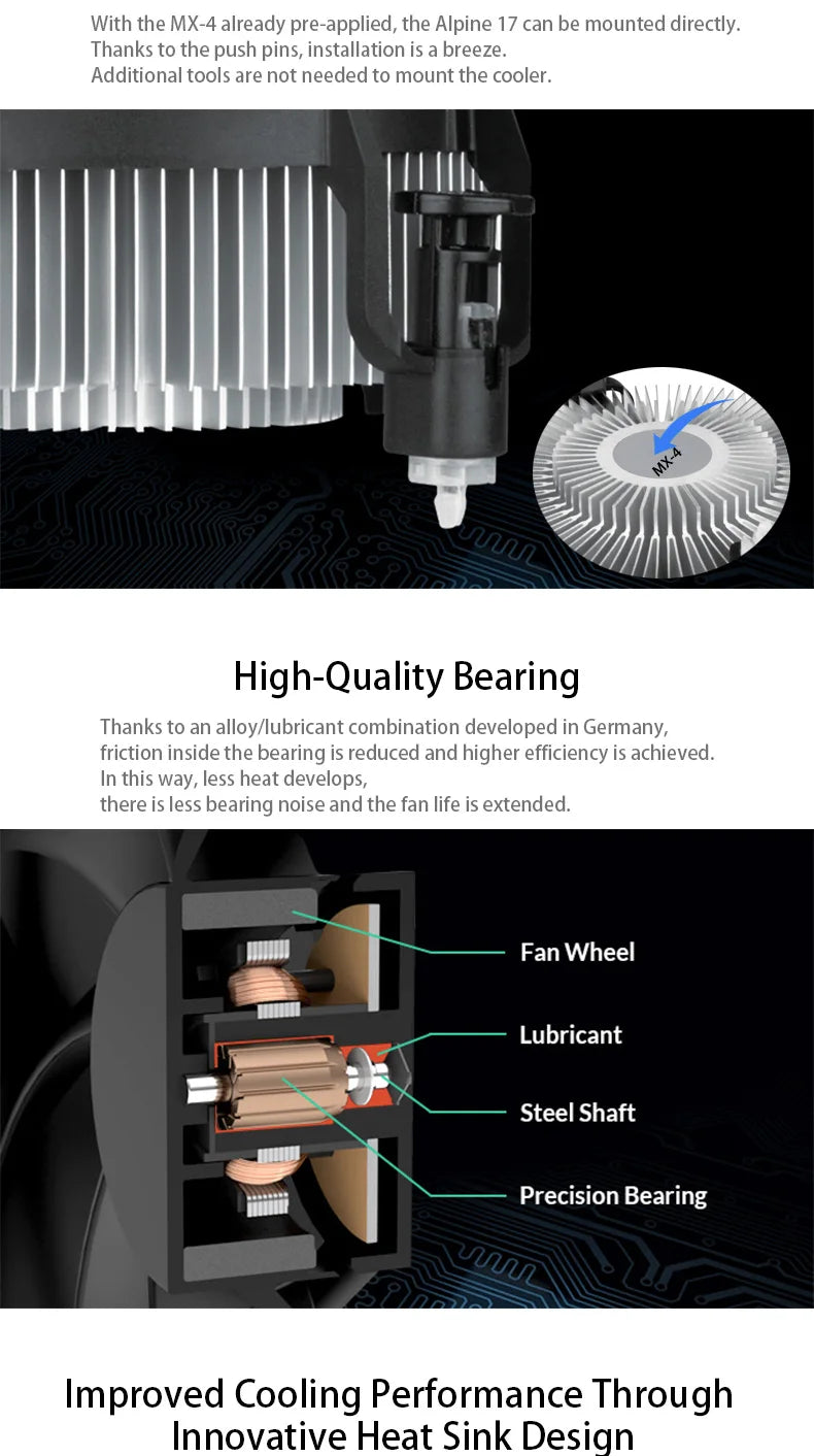 ARCTIC Alpine 17 - Intel CPU Cooler, 92 mm PWM Fan, Radial Heatsink, Top Blower, Intel LGA 1700, 4-Pin Connector
