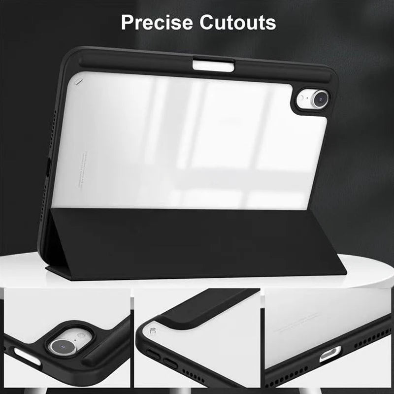 Flip Tablet Cover For iPad Mini 6 8.3'' 2021/Mini 7 2024 (A17 Pro) A2995 Acylic Back Case With Pencil Holder Auto Wake up /Sleep