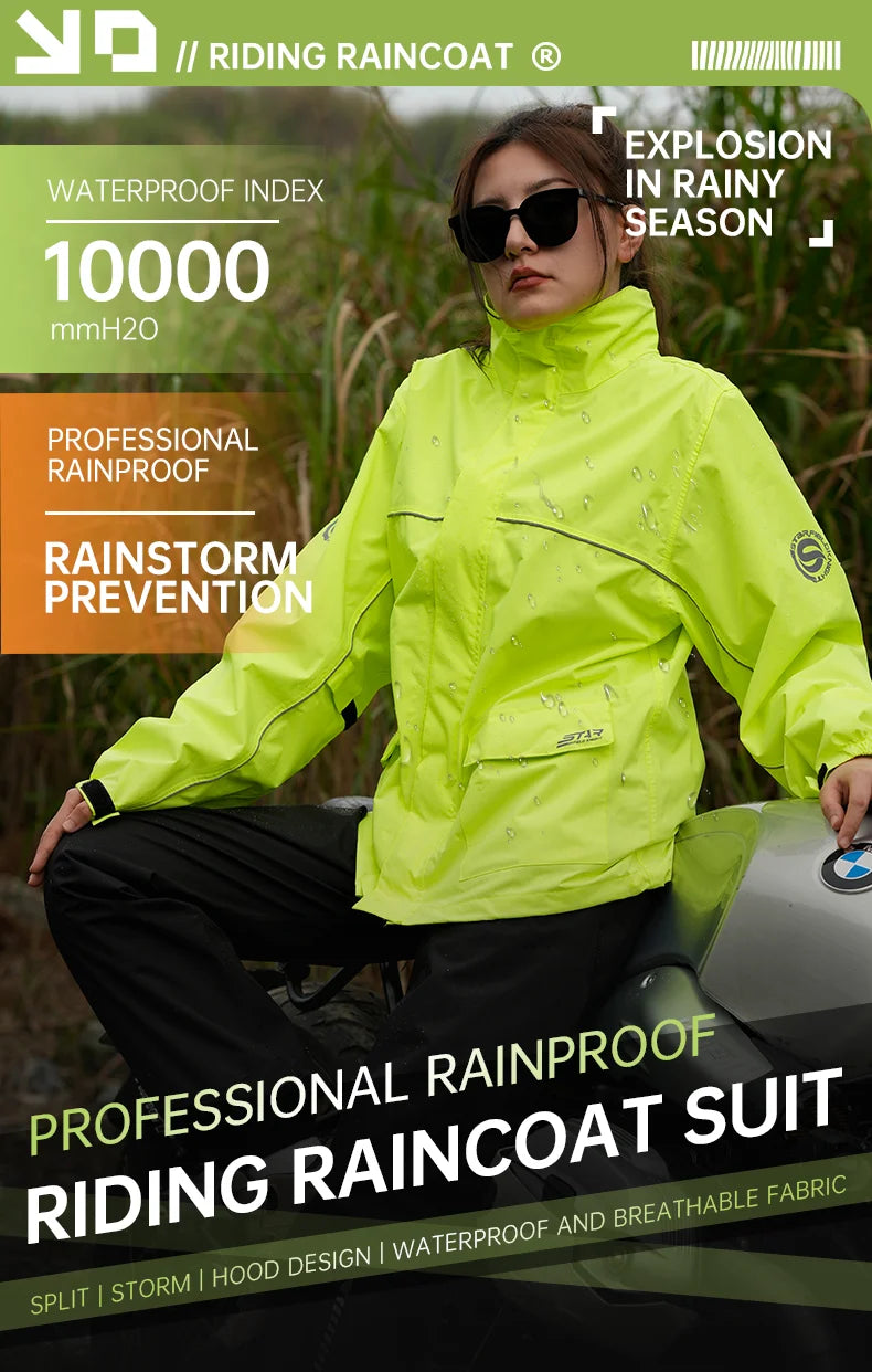 Star Field Knight Black Motorcycle Rider Raincoat Suit Men Women Riding Waterproof Clothes Raincoat Rainpants Split 2Pcs/set