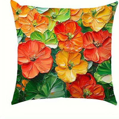 Home Decor Vibrant Floral Pillow Covers with Orange Blooms Pattern Cushion Cover Suitable for Sofa Bedroom Car Pillow Cover