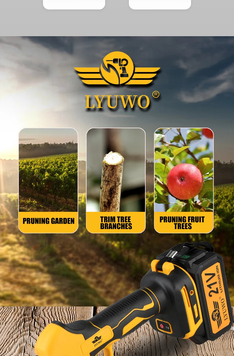 LYUWO Rechargeable Wireless Pruning Scissors, Fruit Tree Potted Pruning Electric Tool, 20V brushless, 30mm