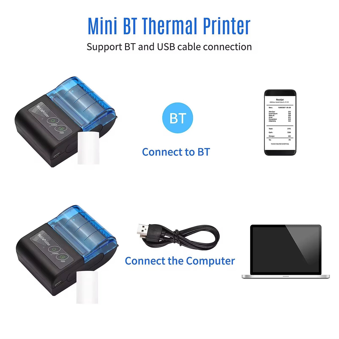 58mm Portable Thermal Receipt Printer Mobile Wireless Mini Bluetooth Ticket Bill Printer For Android IOS Windows Receipt Printer