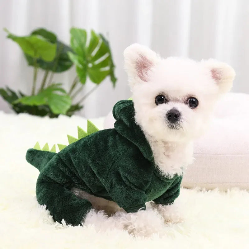 Dog Cat Clothes Funny Dinosaur Shape Autumn And Winter Warm Plush Coat Cute Quirky Pet Hooded Clothes