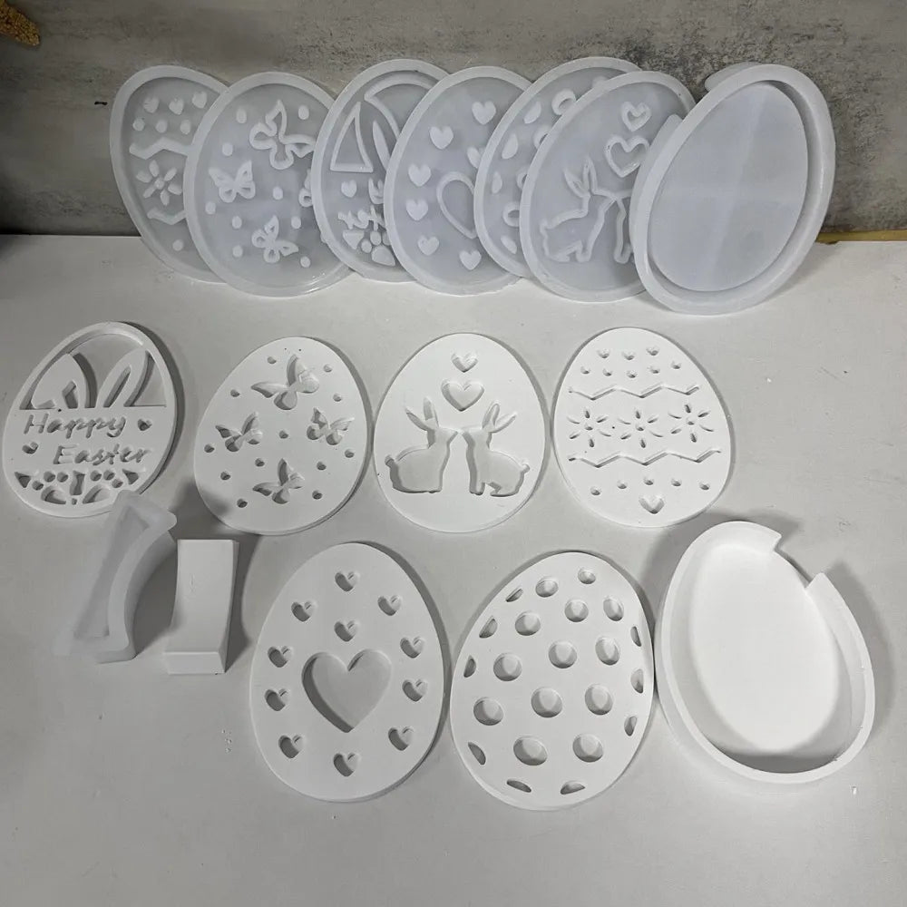 Easter Rabbit Egg Splicing silicone mold Concrete Cement Gypsum Plaster Molds Bunny Hollow Heart Flower Decoration Craft