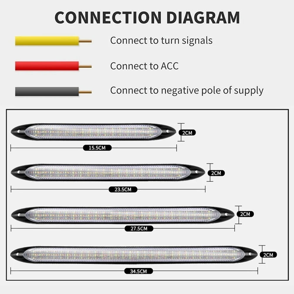 2pcs 12V LED DRL Strips Start Scaing Daytime Running Light for Car Headlights Flowing Turn Singal Yellow LED Driving Day Lights