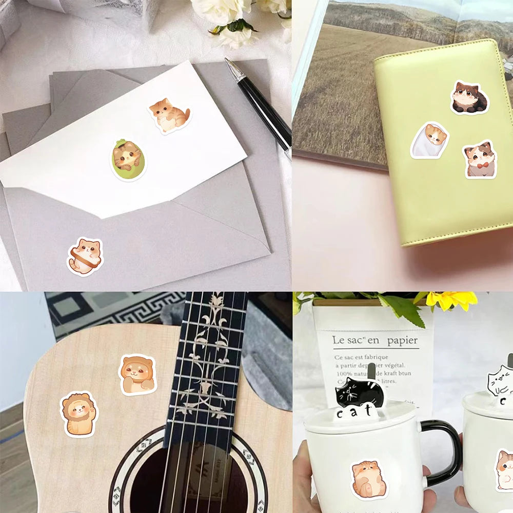 500Pcs/Roll Cartoon Cute Big Eye Cat Stickers for Notebook Helmet Scrapbook Journaling Encourage Children Sticker