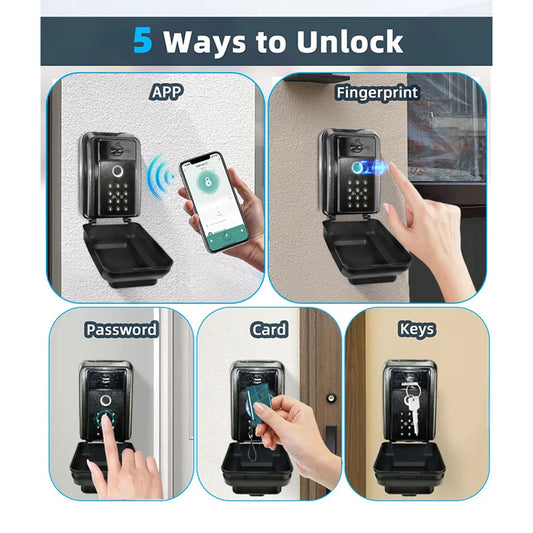 Tuya/TTlock Smart Key Lock Box Fingerprint Wall Mounted Aluminum Alloy Key Safe Box Waterproof With Code Key Storage Lock Box