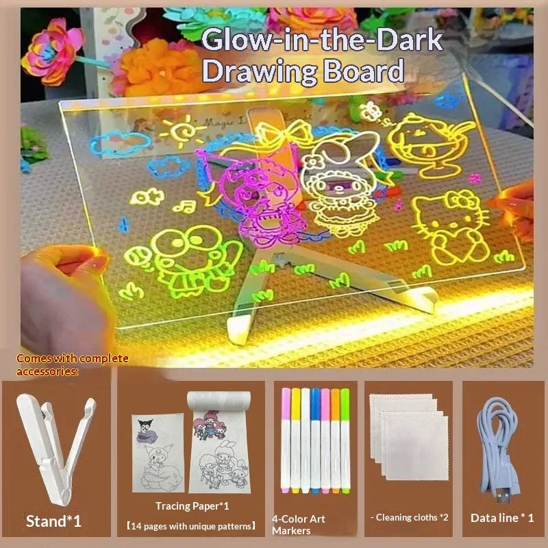 Light Up Acrylic Message Board Rewritable DIY Children's Glowing Drawing Board Message Lamp With Colorful Pens