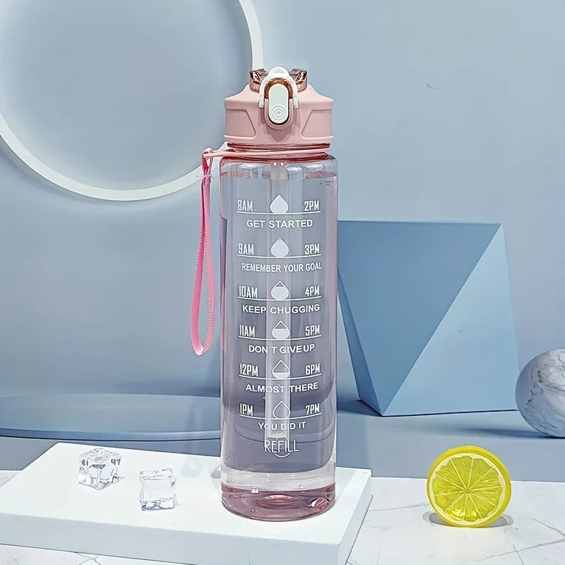750ml Transparent Water Bottle with Sports Strap and Time Scale Large Capacity Water Cup Suitable for Outdoor Camping and Travel