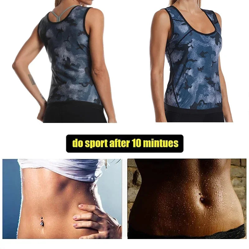 Women Camouflage Sauna Sweat Vest Body Shaper Slimming Fat Burner Tank Tops Weight Loss Workout Shapewear Gym Fitness Shirt