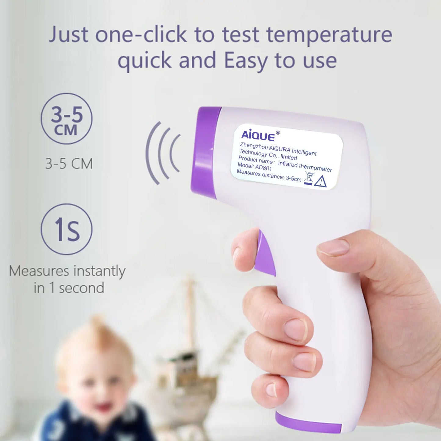JUSTLANG Backlit Forehead Digital Thermometer Infrared Medical Thermometer Body Temperature Fever for Baby Adults