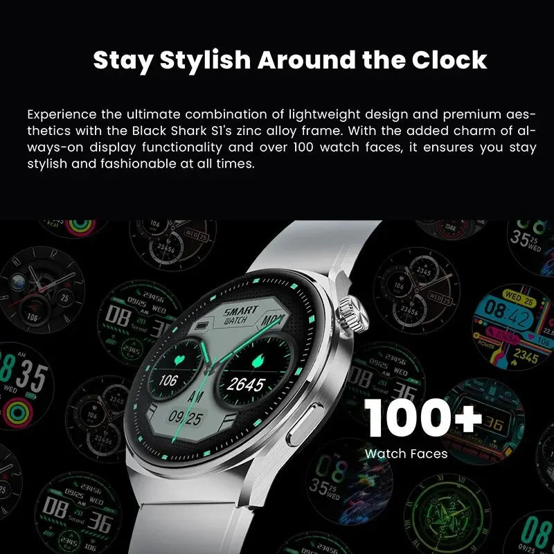 Black Shark S1 Smartwatch Global Version 1.43'' AMOLED Screen Health Monitoring Fitness Watch 10 Days Battery Life