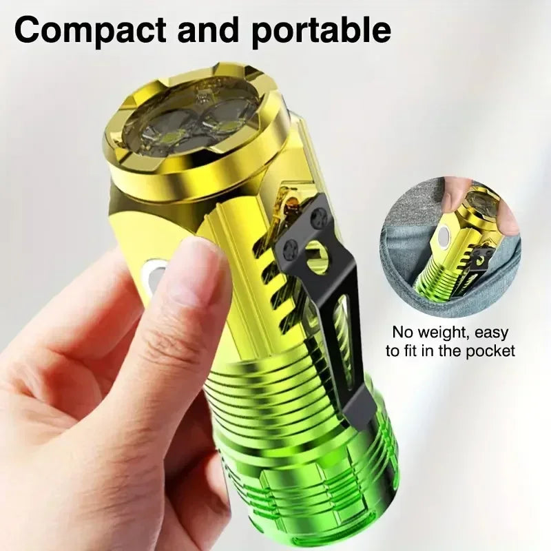 Powerful 3 Led Flashlight Mini Torch with Pocket Clip USB Rechargeable 5 Modes Flashlight Tail Magnet for Outdoor Camping Hiking