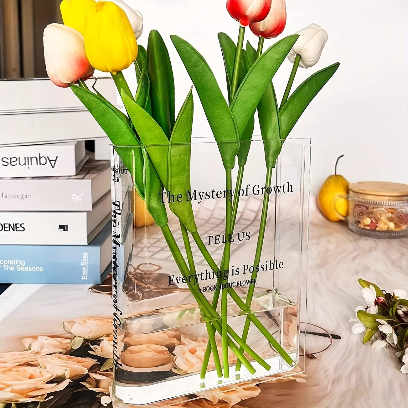 1pc - Book shaped vase,acrylic transparent book bottle,cute vase bookshelf decoration, aesthetic room decoration for home/office