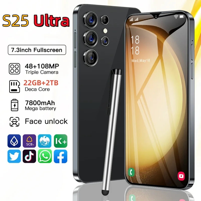 HOT 2025 new S25 Ultra original intelligent 5G dual card dual standby Android 14 system global version phones 7800mAh battery