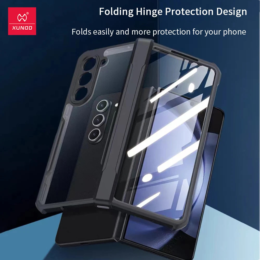 Xundd Foldable Case For Samsung Galaxy Z Fold 3 4 5 6 Fold 7 Airbag Shockproof Shell Glass&PC&TPU Protection Cover z 플립4 케