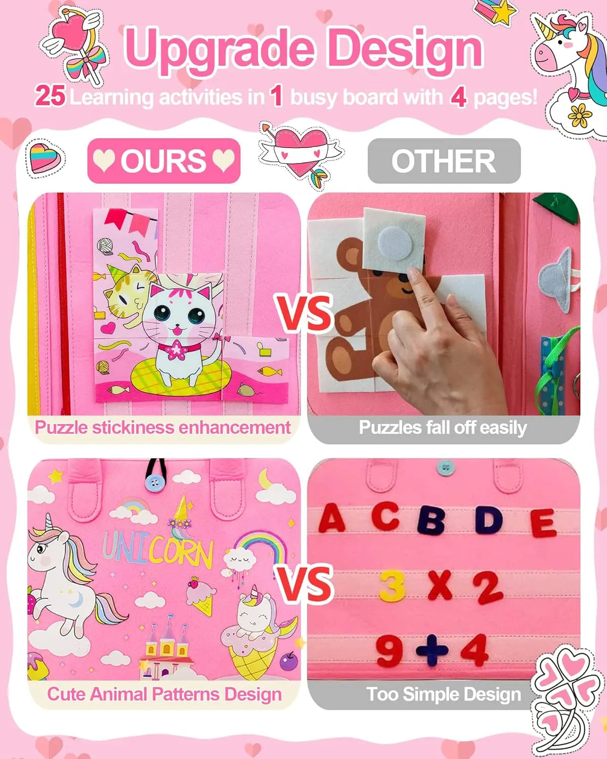 Toddler Busy Board Montessori Toys Learning Educational Activities Travel Toy Dinosaur Dress up  Sensory Life Skill Backpack