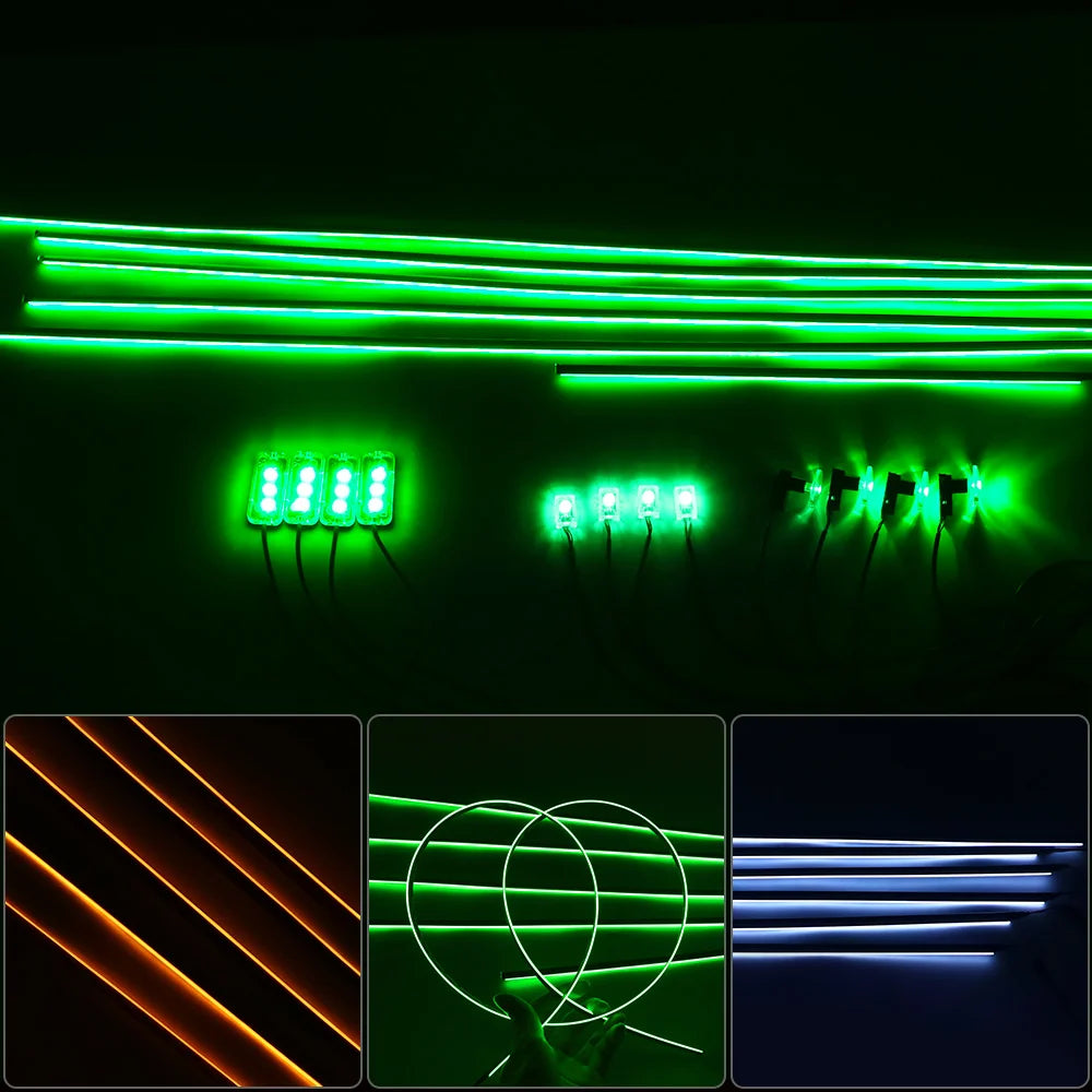 LED Car Ambient Light RGB 64 Color Acrylic Fiber Optic Guide Light Strip For Car Interior Decoration Atmosphere Lamp APP