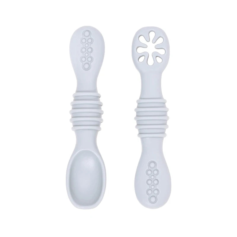 2PCS Cute Baby Learning Spoons Utensils Set Food Grade Silicone Sticky Spoon Children Cutlery Training Spoon Feeding Tableware