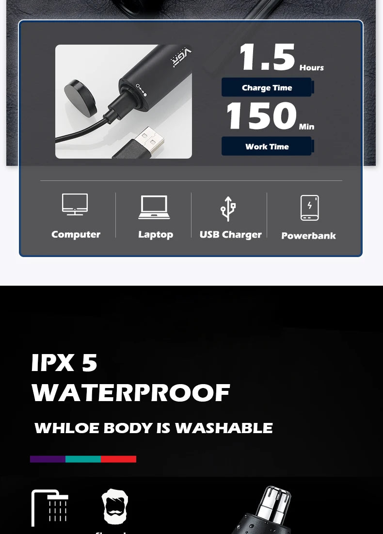 VGR Nose Hair Trimmer Professional Mini Hair Trimmer Electric Nose Trimmer 2 In 1 Rechargeable Waterproof V 613