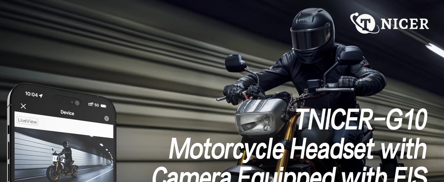 TNICER G10 Motorcycle Intercoms Helmet Bluetooth Headset for 8 Riders with 2K Wifi Video Recorder Camera, BT 5.2, Music Share,FM