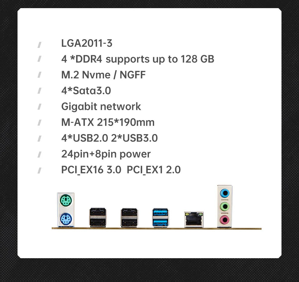 QIYIDA X99 motherboard D4 LGA 2011 3 with M.2 slot Support X99 C612chip DDR4 Memory SATA3.0 USB3.0 PCI16X
