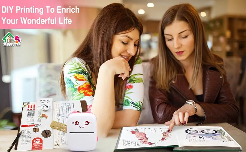 Portable Mini Printer Pocket Mini Thermal Printer with 6 Roll Printing Paper Compatible with iOS Android Inkless Photo Printer