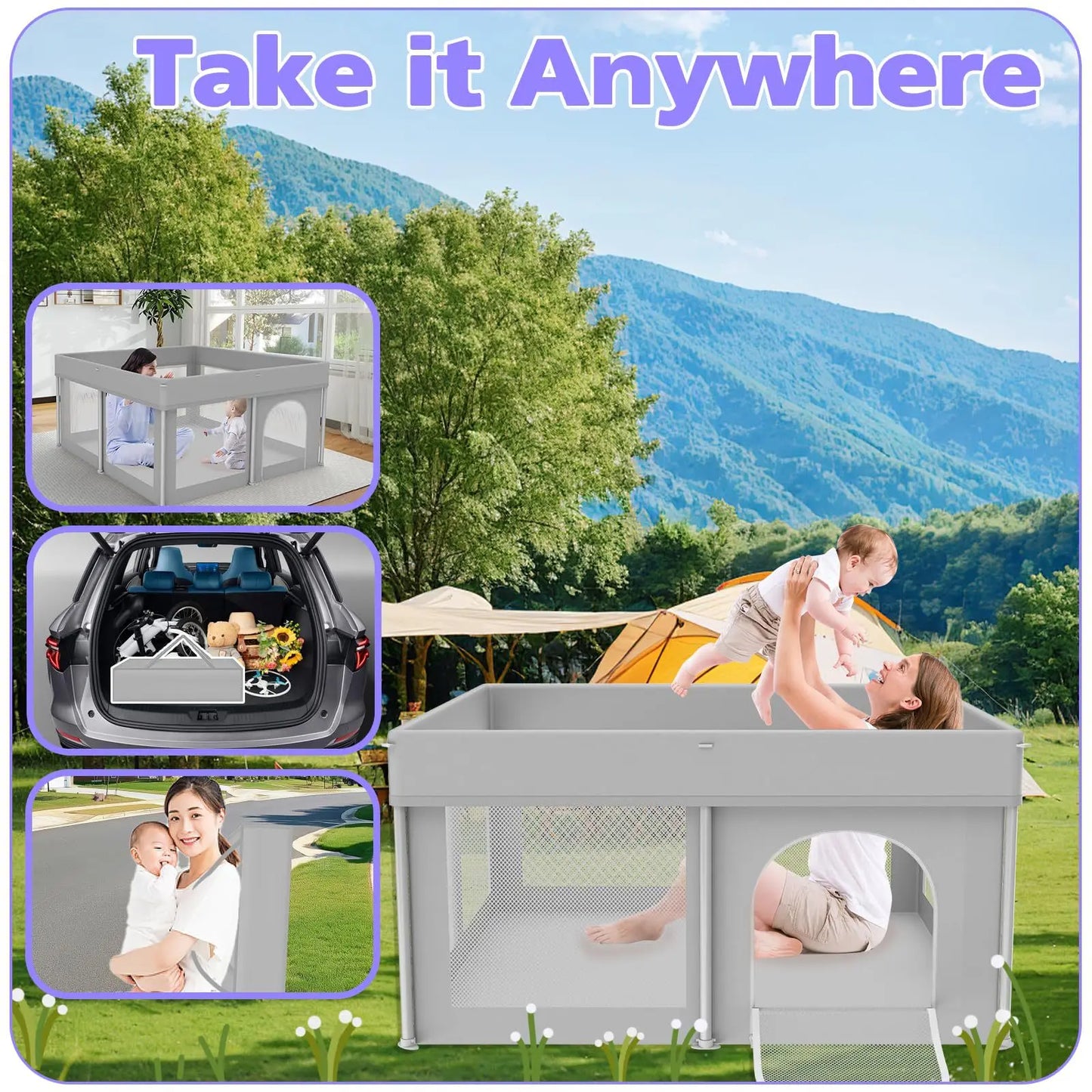 Foldable Baby Game Fence Portable Safety Enclosure for Home Crawling & Learning to Walk,  Protective Barrier Indoor/Outdoor Use