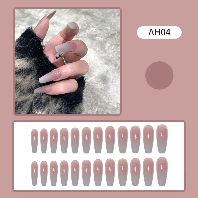 24Pcs/Set Yellow Lemon French Handmade Fake Nails Full Coverage Design Stick Wearing False Nails Artificial Press on Nail Tips