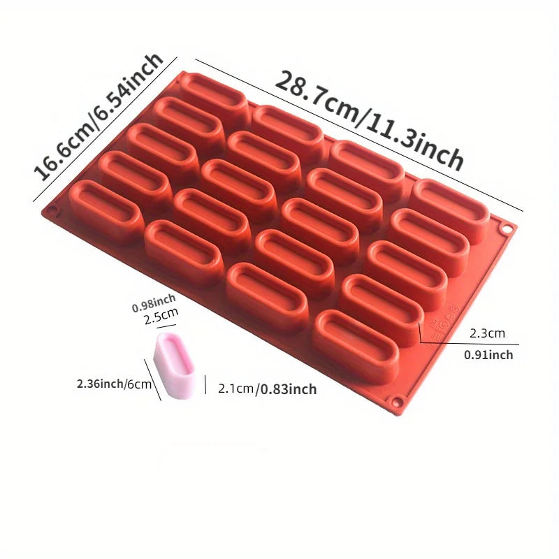 20Cups Silicone Mousse Cake Baking Mold Candy Mould French Dessert, Pastry, Chocolate Ice Cream Mold 3D Concave Eclair Shape