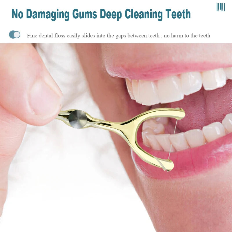 Replaceable Dental Floss Stainless Steel Y Shape Floss Holder Reusable Toothpick Portable Hilo Dental Floss Dental Teeth Sticks