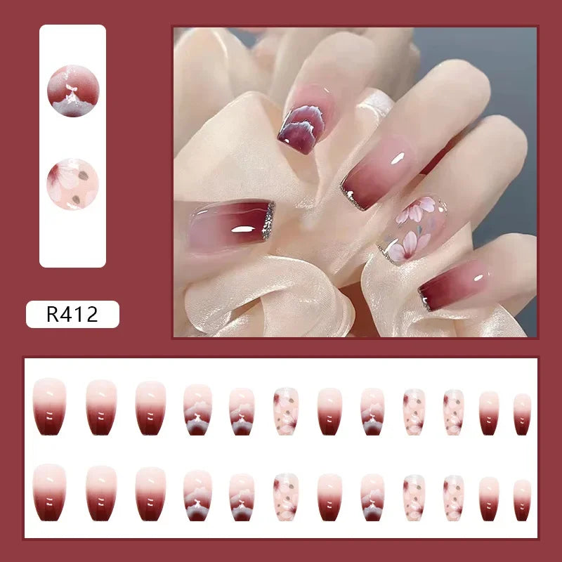 Black Moon 24 Pcs Press on Nails Pink Gradient Fake Nails Glossy Artificial Finger Manicure Reusable False Nails for Women