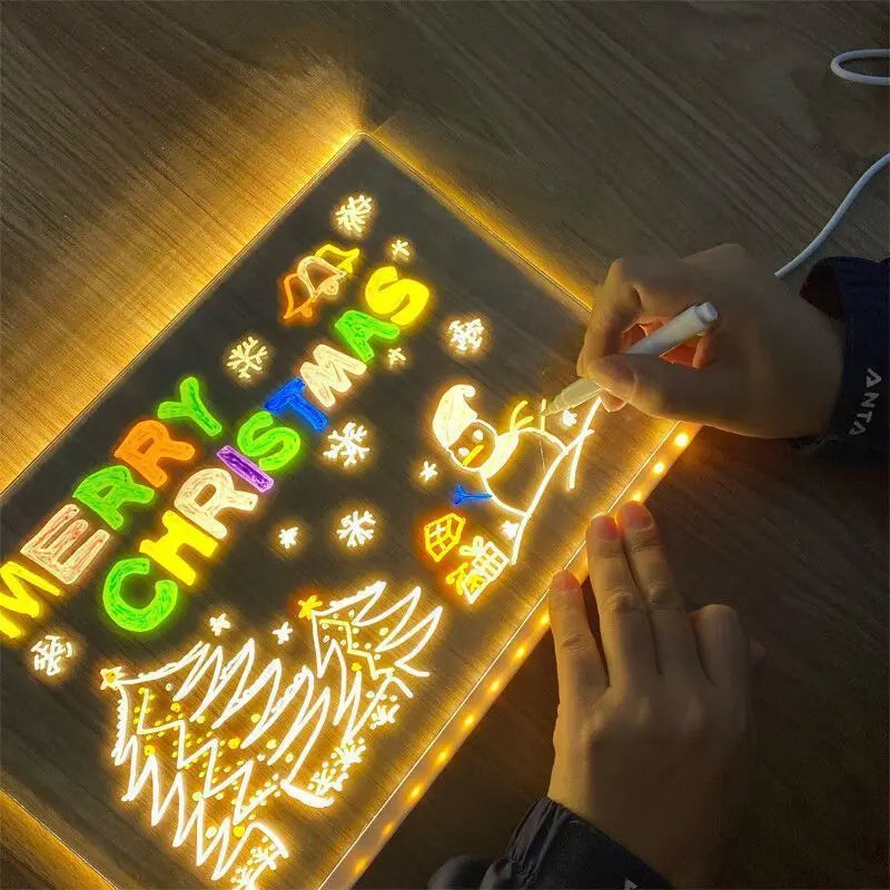 DIY Acrylic Board with Colors Pens LED Note Board Luminous Blackboard Wordpad LED Drawing Board Kid Drawing Toys with Night Ligh
