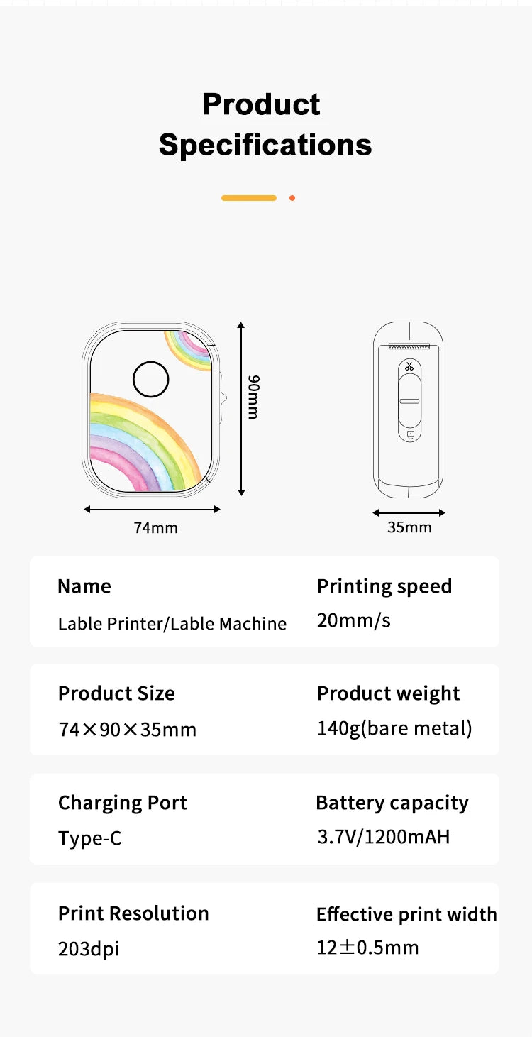 P12 Self Adhesive Sticker Label Printer Portable Labeling Machine Wireless Bluetooth Mini Label Maker with1PK Continuous Paper