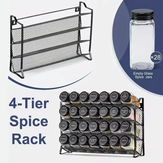 4 Tier Cupboard Storage Shelf Carbon Steel Spice Seasoning Jar Organizer Wall Mount Kitchen Spice Rack Non-Slip Pantry Organizer