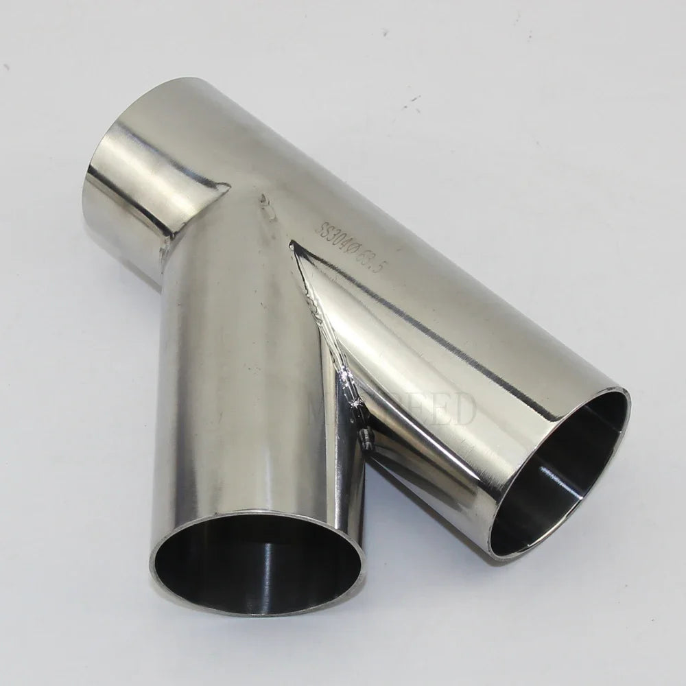 304 Stainless Steel 45 degree tee OD 19 mm-102 mm Stainless Steel  Bevel 1.5 mm 2 mm thick tube