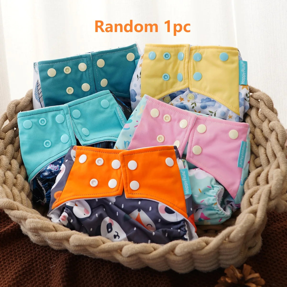 HappyFlute 1Pc Random Print Suede Cloth Inner Baby Nappy Waterproof And Reusable Dual Gussets Cloth Diaper