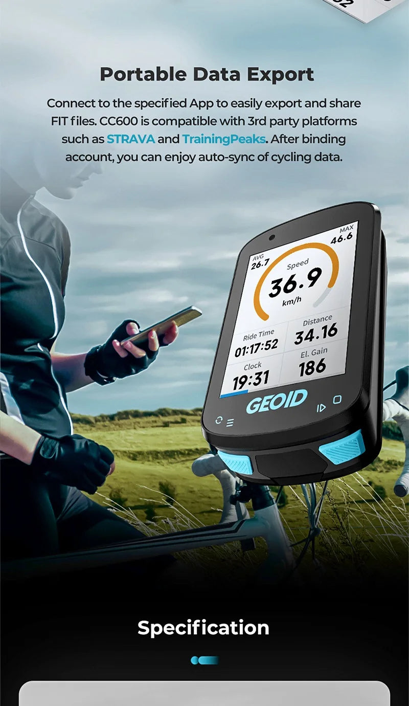 GEOID CC600 Smart Colorful Bike Computer Waterproof Wireless GPS Speedometer Support Automatically WIFI ANT+ Cycling Odometer