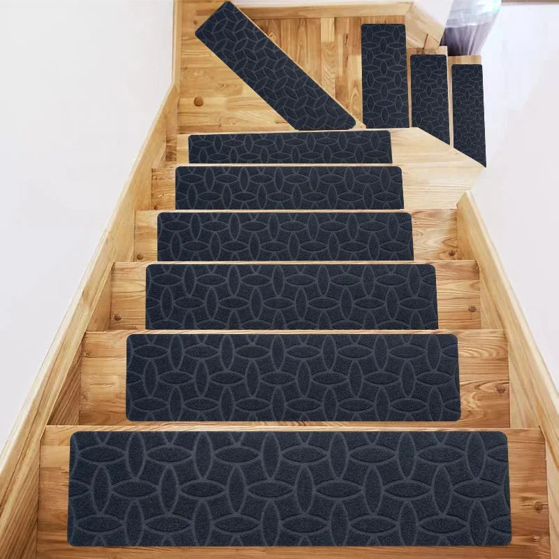 6/12pcs 20x76cm Soft Stair Stepping Mat Pattern Self-adhesive Non-slip Water Absorption Stair Carpet Mat Mute Protector Rug