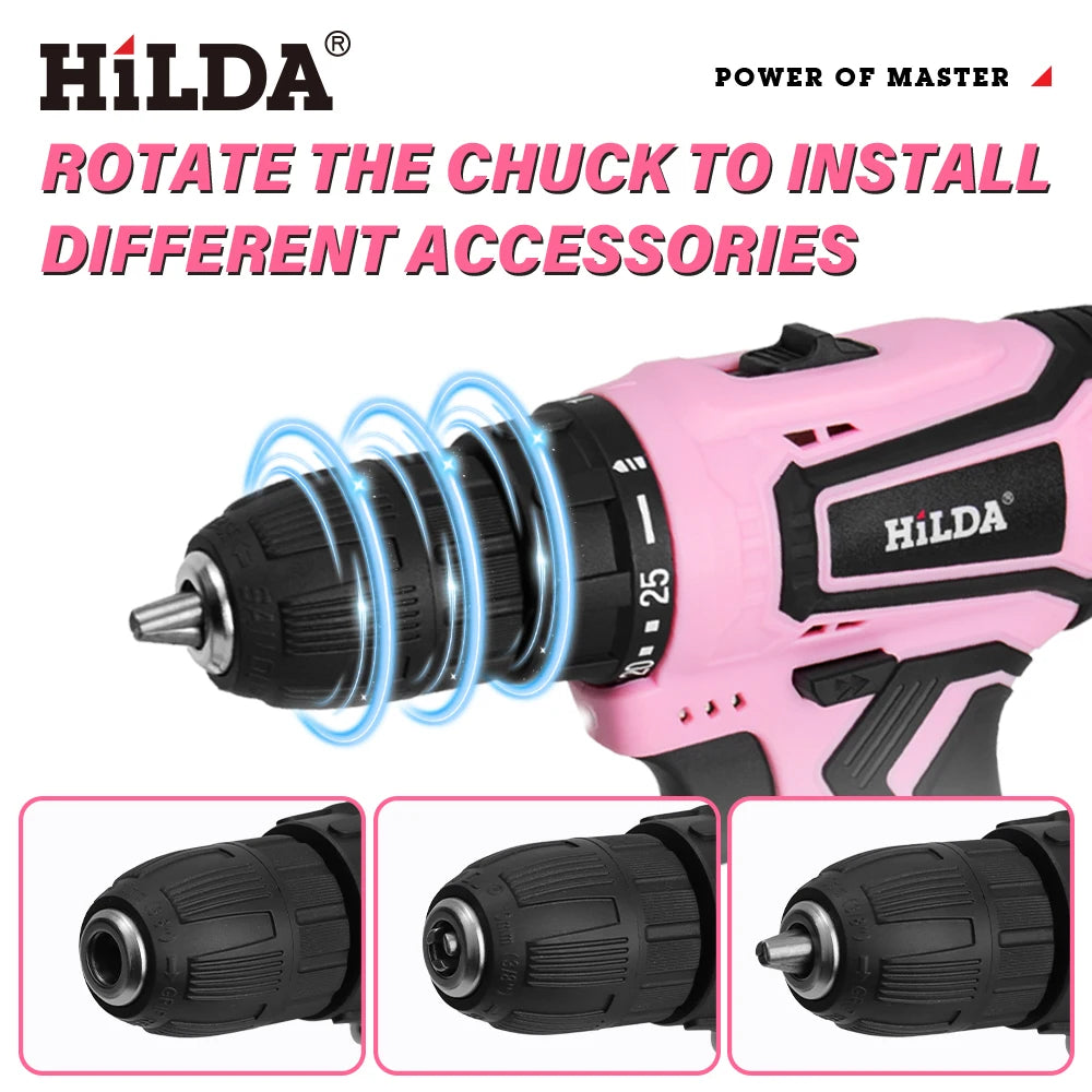 HILDA Electric Drill 12V Cordless Drill Electric Screwdriver Mini Wireless Power Driver DC Lithium-Ion Battery