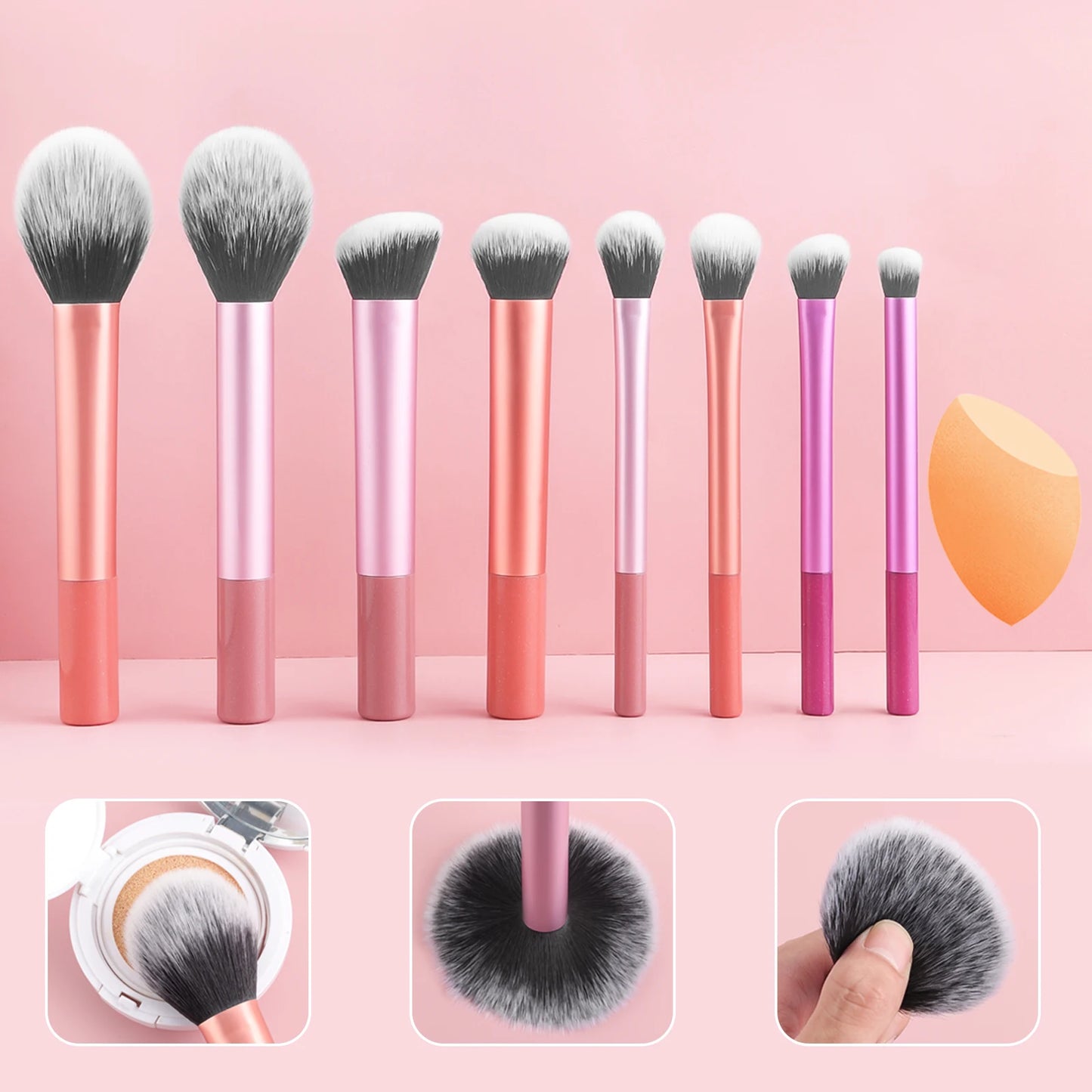 8PCS classic daily makeup brush set &1PC large wet and dry dual-use beveled beauty egg - suitable for daily facial makeup