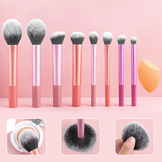 8PCS classic daily makeup brush set &1PC large wet and dry dual-use beveled beauty egg - suitable for daily facial makeup