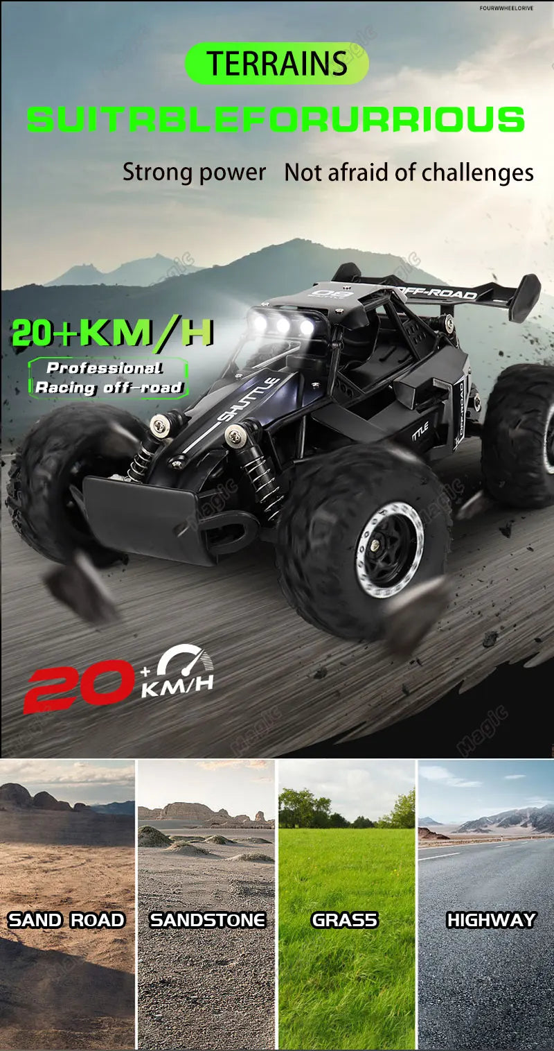 DK087 1:16 2WD Brushless High-Speed Off-Road Remote Control Drift Racing Car 20KM/H with LED Lighting 2x2 RC Truck Car Model Toy