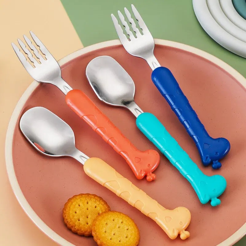 2PCSChildrens Tableware 304 Food Grade Stainless Steel Knife And Fork Baby Eating Training Utensils