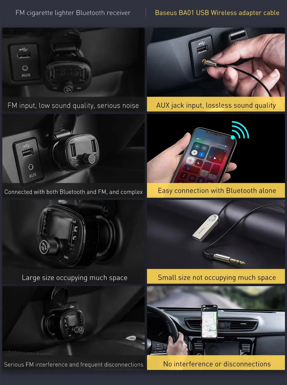 Baseus BA01 Aux USB Bluetooth Adapter Dongle Cable For Car 3.5mm Jack Aux Bluetooth 5.0 Receiver Speaker Audio Music Receiver