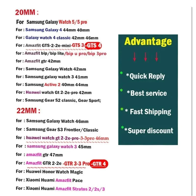 20mm Metal Chain Bracelet For Samsung Galaxy Watch 4 5 6 3 40mm 44mm Classic 42mm 46mm 43/47mm For Huawei GT3 GT4 Amazfit GTS