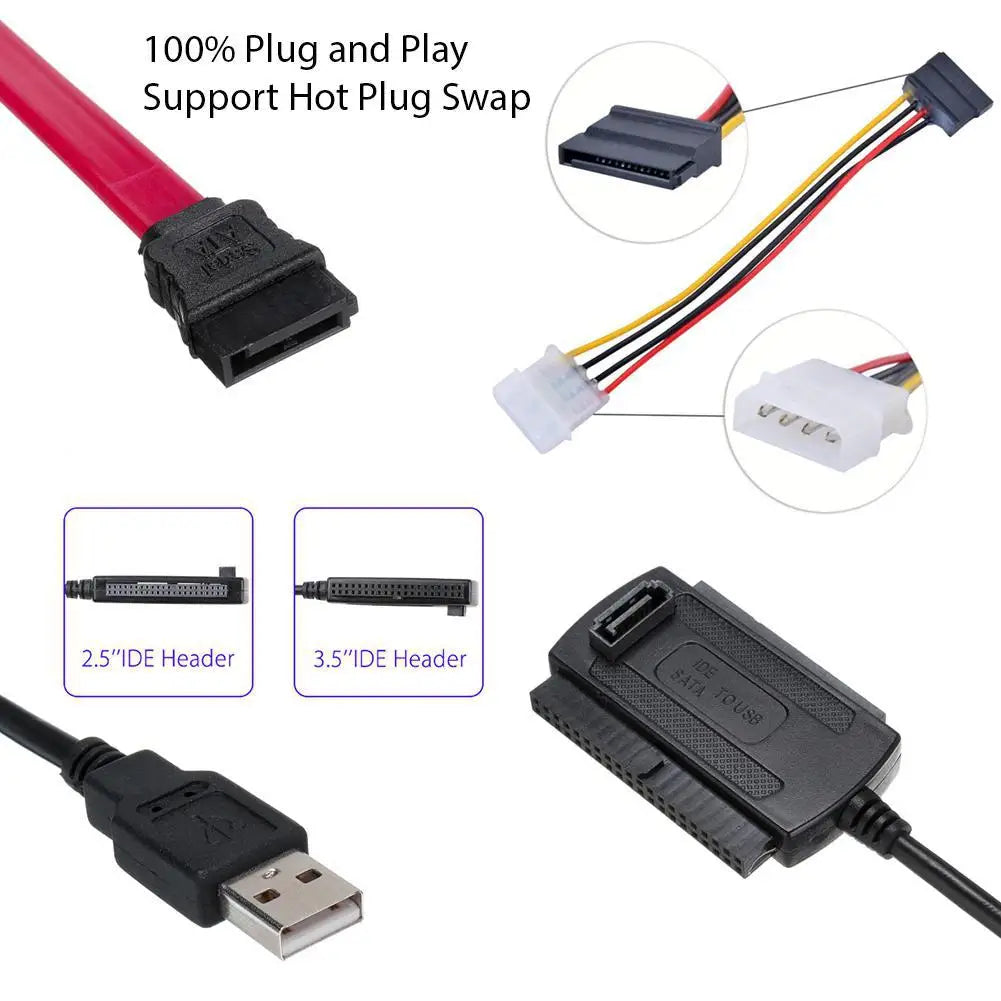 SATA to USB 2 SATA IDE Adapter Cable PATA IDE to USB Converter for 2.5 3.5 Inch SSD HDD with AC Adapter Support Windows MAC OS