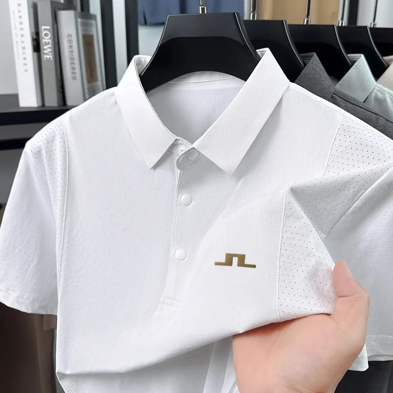 Designer Original New Men's Short-Sleeved Polo Shirt Lapel Button Stamp Vent Hole Minimalist Versatile Men's Daily Commuting Top